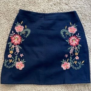 Embroidered Navy Skirt
